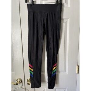 Terez Black Leggings With Ankle Squiggles Relaxed Fit Comfort Women Medium